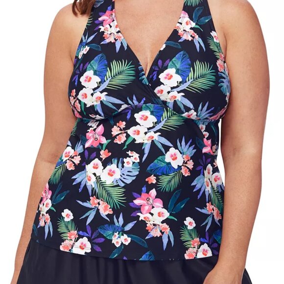 Island Escape Plus Size Floral-Print H-Back Tankini Top NWT Sz 20W - Picture 3 of 11